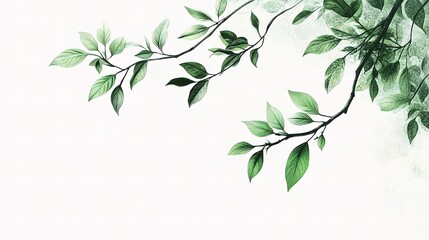 Vibrant Green Tree Branch with Detailed Leaves Isolated on White