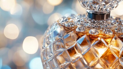 Elegant Crystal Perfume Bottle Close-Up: Luxurious Fragrance in Diamond-Cut Glass