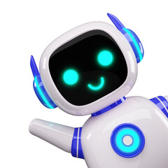Happy robot. 3d ai character, chat bot mascot isolated on white background, GPT chatbot icon. Artificial intelligence, trendy technology, support service, funny automation computer 