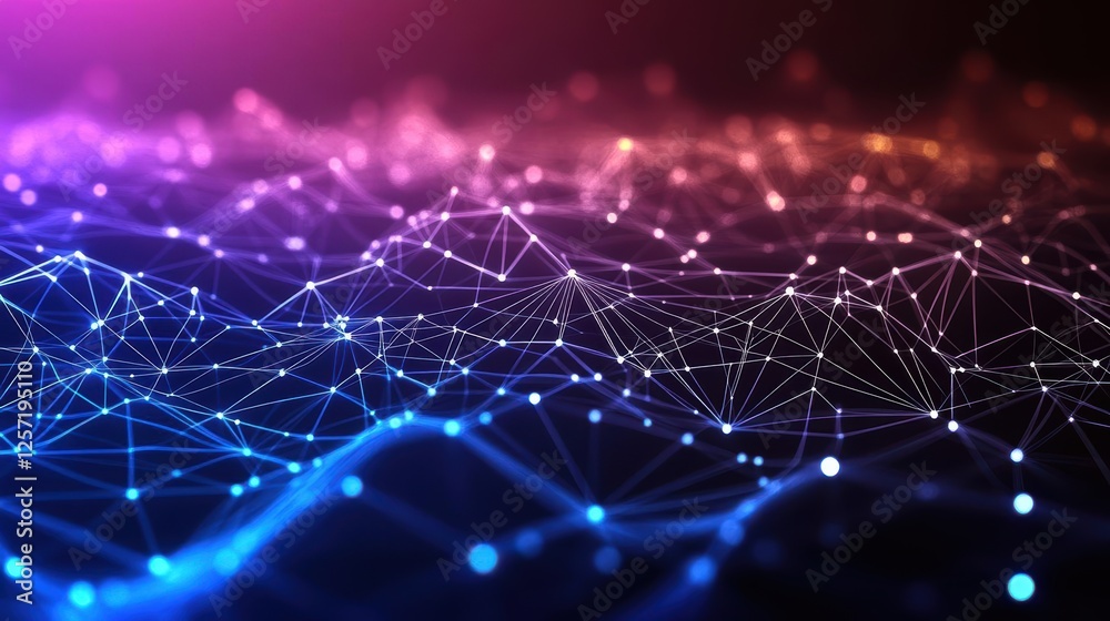 Poster Network of connected lines and dots forming a digital communication concept on a dark background