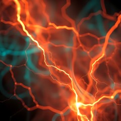 Tight close-up shot of rich deep teal abstract hot fire lightning. Luxurious and vibrant, with detailed focus