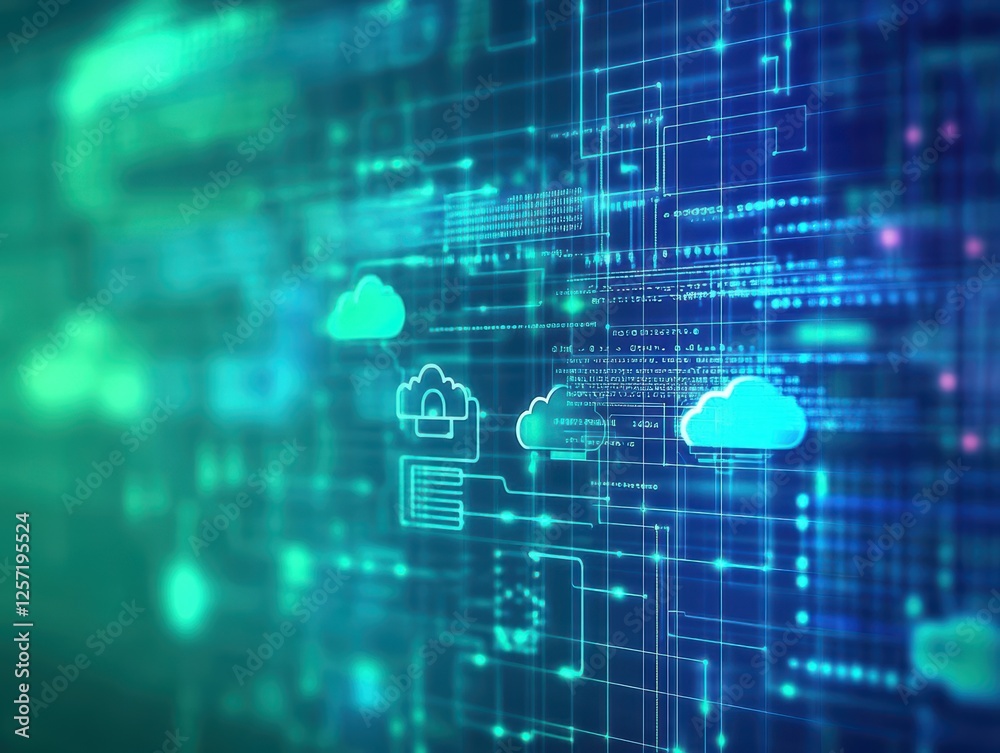 Aufkleber blue and green background featuring a cloud and a lock symbolizing security and protection