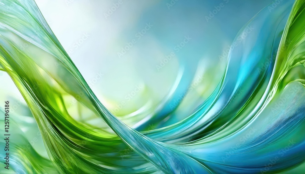 Poster ethereal abstract flow in blue and green hues with dynamic light textures, perfect for modern design