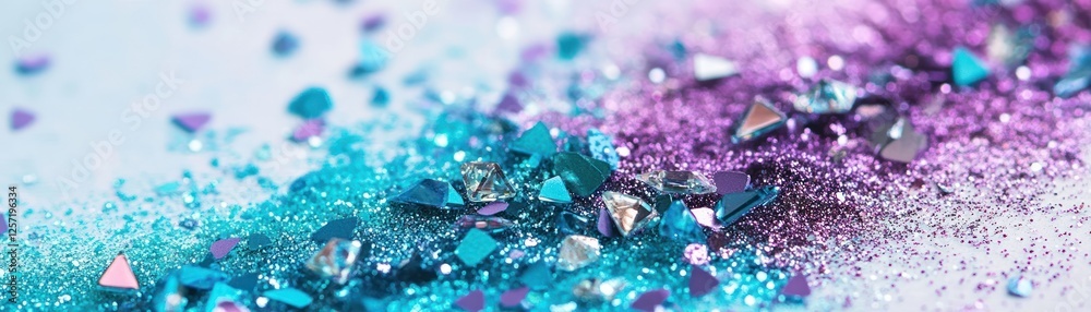 Poster turquoise and purple glitter and geometric shards create texture