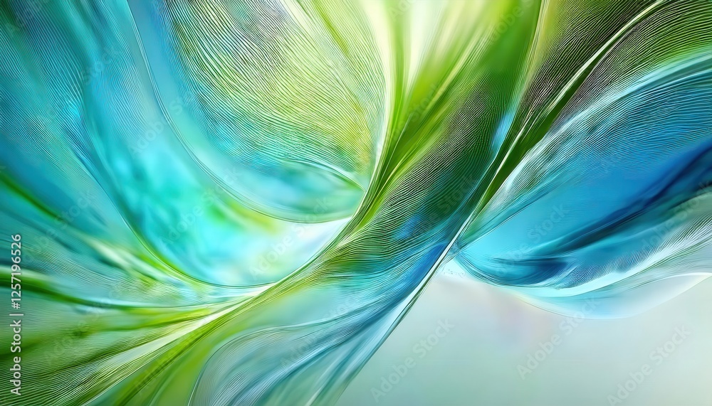 Poster ethereal abstract flow in blue and green hues with dynamic light textures, perfect for modern design and digital art projects

