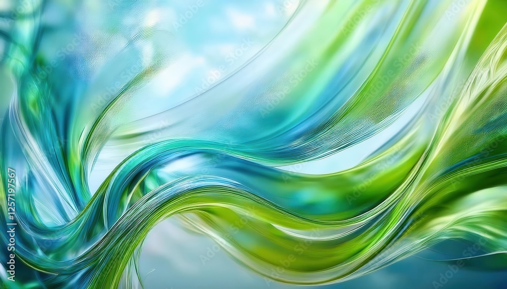 Aufkleber ethereal abstract flow in blue and green hues with dynamic light textures, perfect for modern design