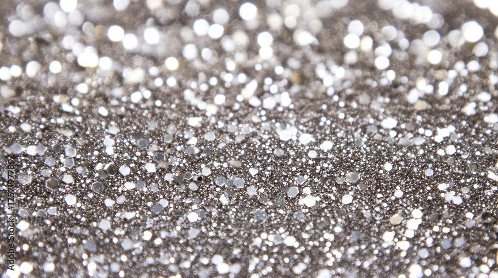 Poster sparkling silver glitter reflects light in a dense abstract texture