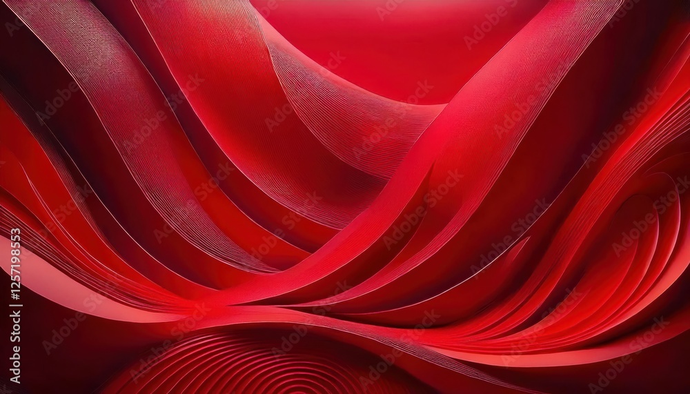 Poster abstract red wave patterns with layered curves and fine textures for modern design background or artistic prints