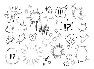 Set of hand drawn elements to express emotions in manga or comic style. Vector illustrations in doodle style
