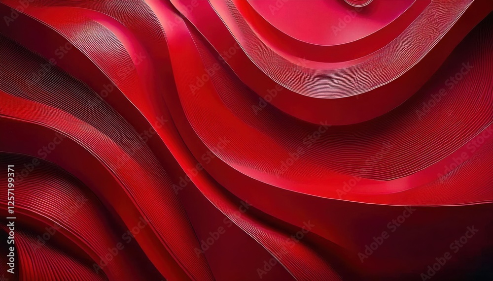 Poster abstract red wave patterns with layered curves and fine textures for modern design background or artistic prints