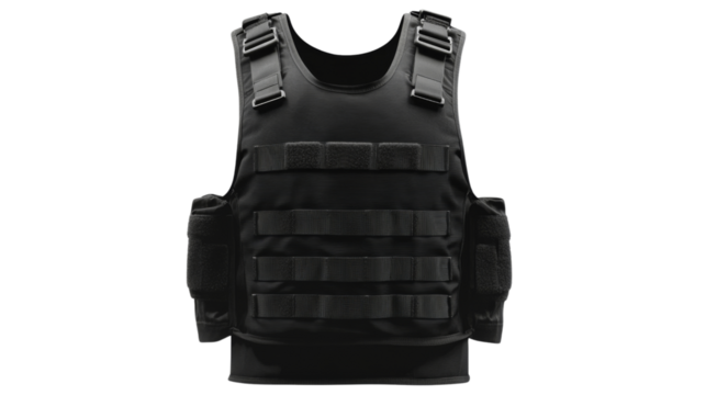 Modern tactical bulletproof vest isolated on transparent background