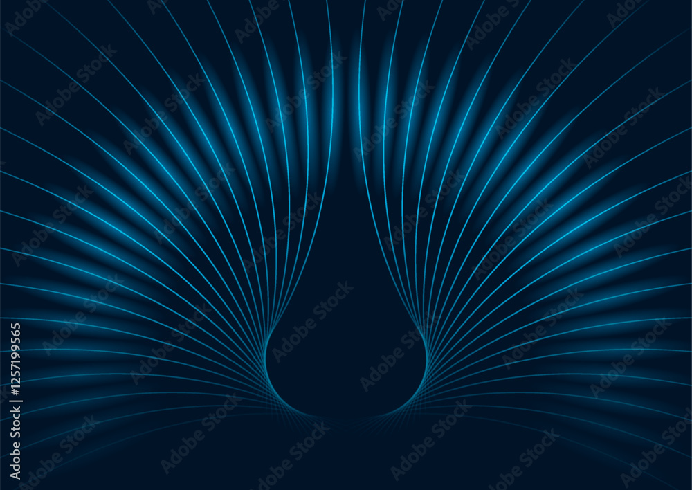 Aufkleber Abstract glowing blue laser rays with highlights on dark space background. Futuristic technology vector design