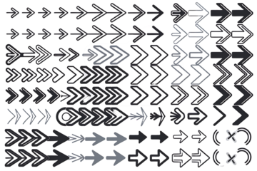 Diverse Arrow Set PNG – Straight, Curved, Dashed, Looped & Zigzag Arrows for UI & Infographics 