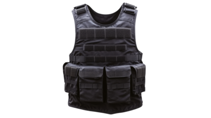 Modern tactical body armor vest with transparent background