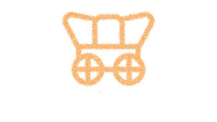 Icon wagon covered is made of yellow grains of sand. Some grains of sand fall down. Transparent background. Black