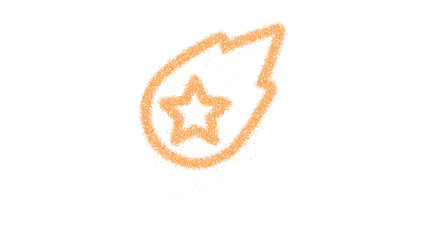 Icon comet is made of yellow grains of sand. Some grains of sand fall down. Transparent background. Black