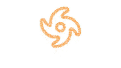 Icon galaxy is made of yellow grains of sand. Some grains of sand fall down. Transparent background. Black
