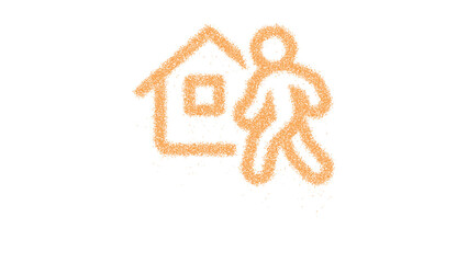 Icon house return is made of yellow grains of sand. Some grains of sand fall down. Transparent background. Black