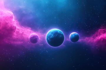 Obraz premium Three planets visible in a night sky filled with stars and celestial bodies