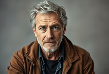 Obraz premium Photorealistic portrait of a young-looking older man