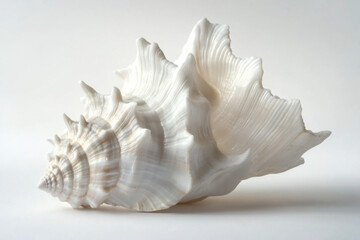       There is a large shell that is sitting on a white surface