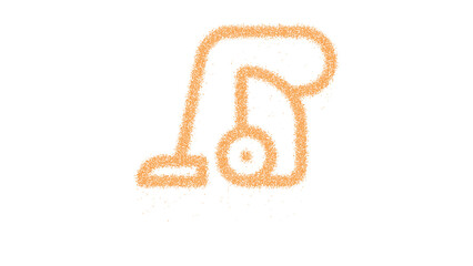 Icon vacuum is made of yellow grains of sand. Some grains of sand fall down. Transparent background. Black