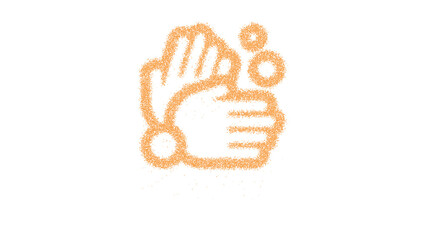 Icon hands wash is made of yellow grains of sand. Some grains of sand fall down. Transparent background. Black