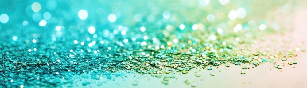 Poster shimmering teal glitter and bokeh lights create a festive background
