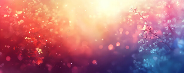 Abstract colorful background with soft bokeh lights and floral elements