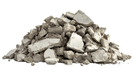 Pile of broken concrete pieces forming a mound on transparent background