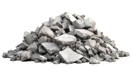 Pile of broken concrete pieces forming a mound on transparent background