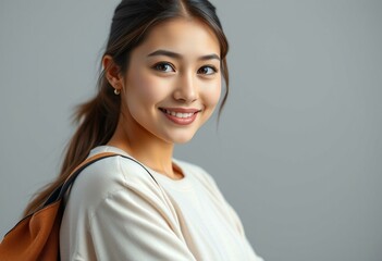 Fototapeta premium Female student portrait with neutral background