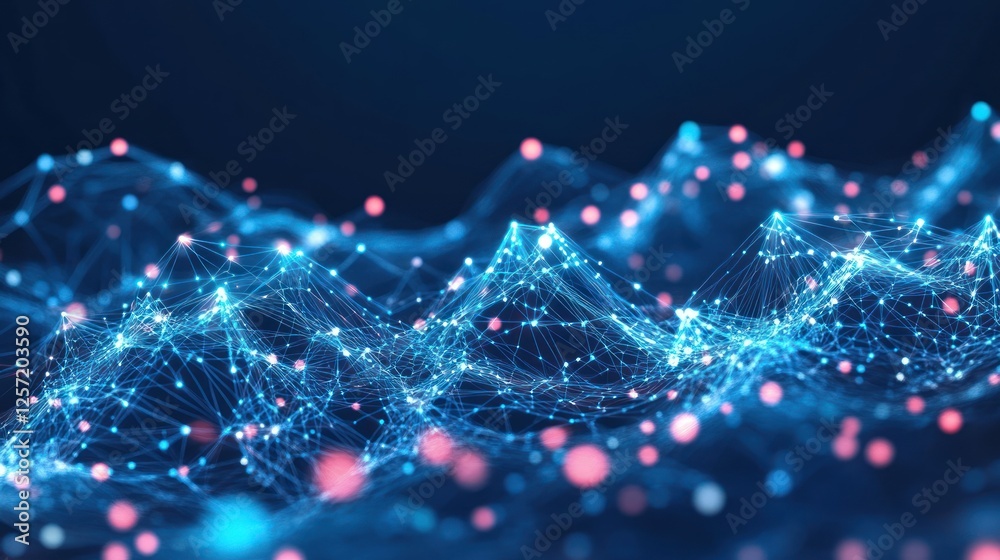 Aufkleber Abstract network with interconnected nodes and glowing connections is visible