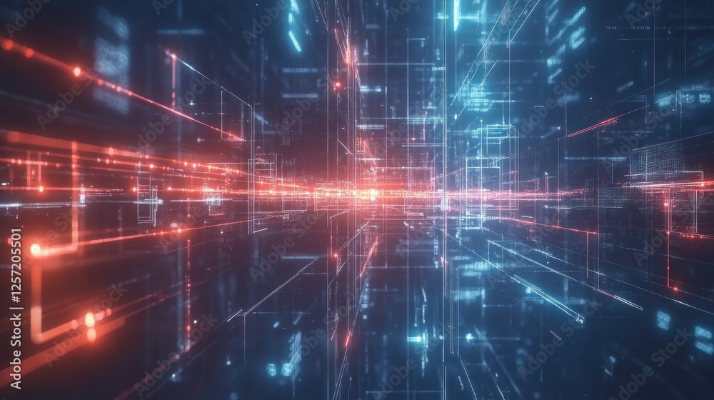 Poster Abstract digital network with glowing lines and geometric patterns