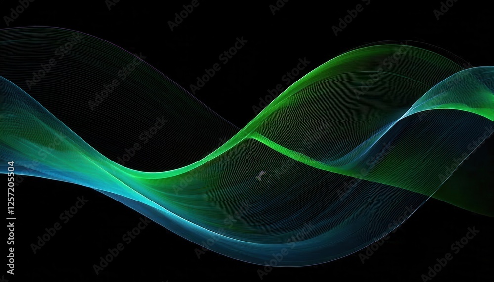 Poster abstract neon wave flow on black background, digital light art for modern tech design and creative presentation