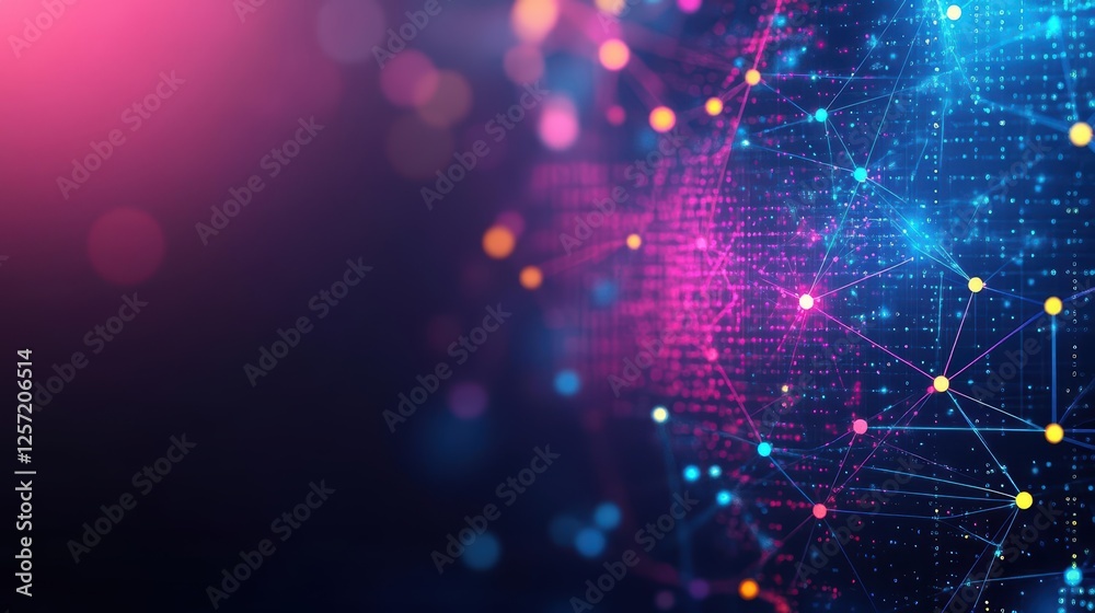 Fototapete Blue and pink background with network of dots and connecting lines in abstract design