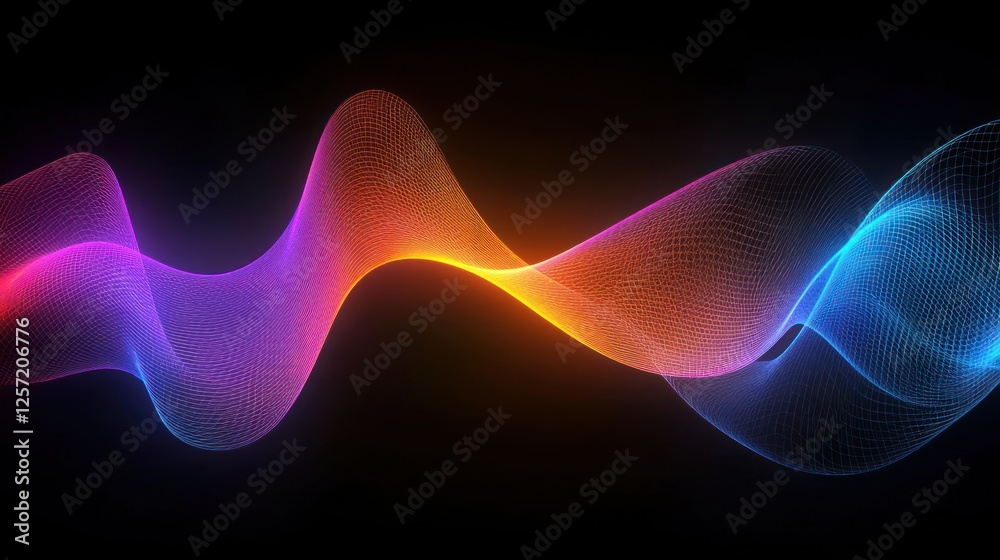 Aufkleber Abstract glowing wireframe wave flows across a black background
