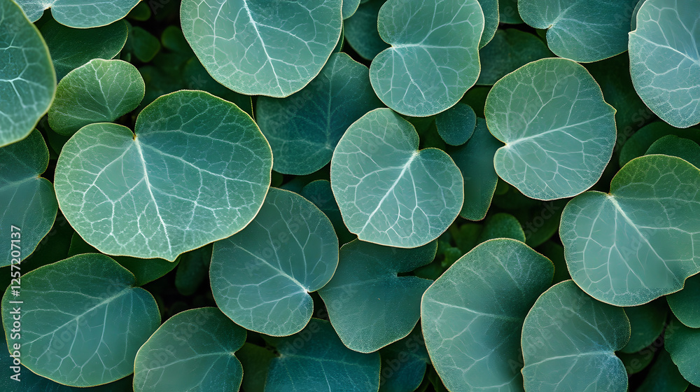 Poster A close-up of lush green leaves with a smooth texture and delicate veins, creating a serene and natural visual