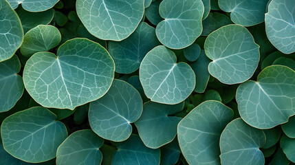 A close-up of lush green leaves with a smooth texture and delicate veins, creating a serene and natural visual