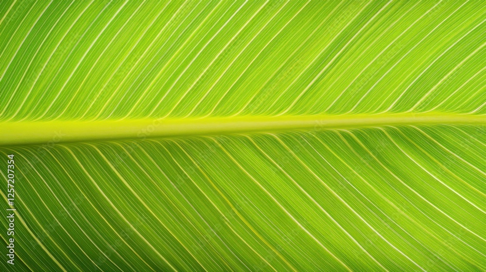 Poster close up photograph captures a green leaf with parallel veins