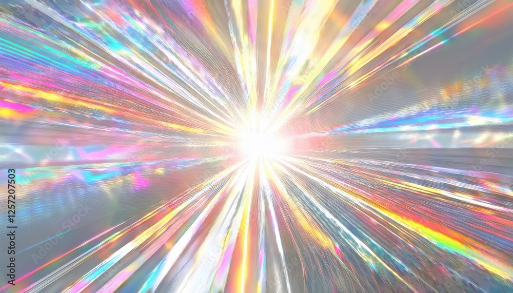 Aufkleber iridescent light burst explosion with prism-like spectrum rays in motion, abstract radiant holograph