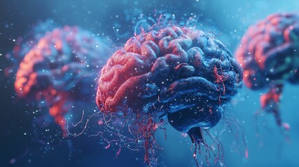 Colorful Digital Representation of Abstract Human Brain in a Realistic Sci-Fi Environment with Glowing Effects