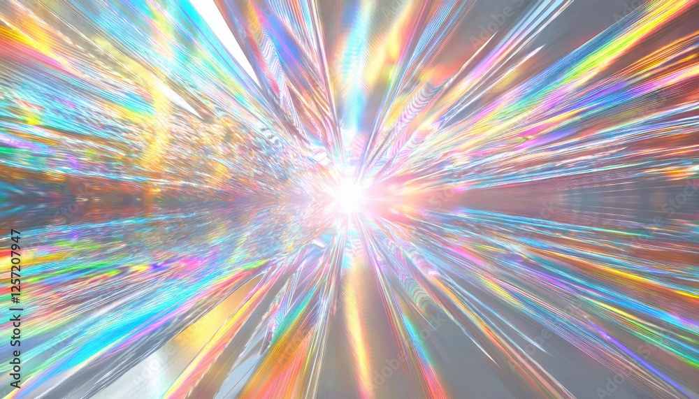 Aufkleber iridescent light burst explosion with prism-like spectrum rays in motion, abstract radiant holograph