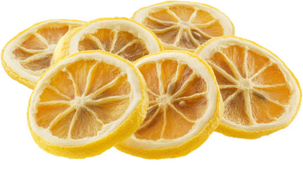 Obraz premium Dried lemon slices creating a visually appealing arrangement, isolated on a transparent background