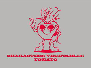 Illustration vector  cute cartoon drawings tomato ,groovy retro illustration vector logo characters vegetables tomato, logo background groovy tomato cartoon character up with smile illustration vector