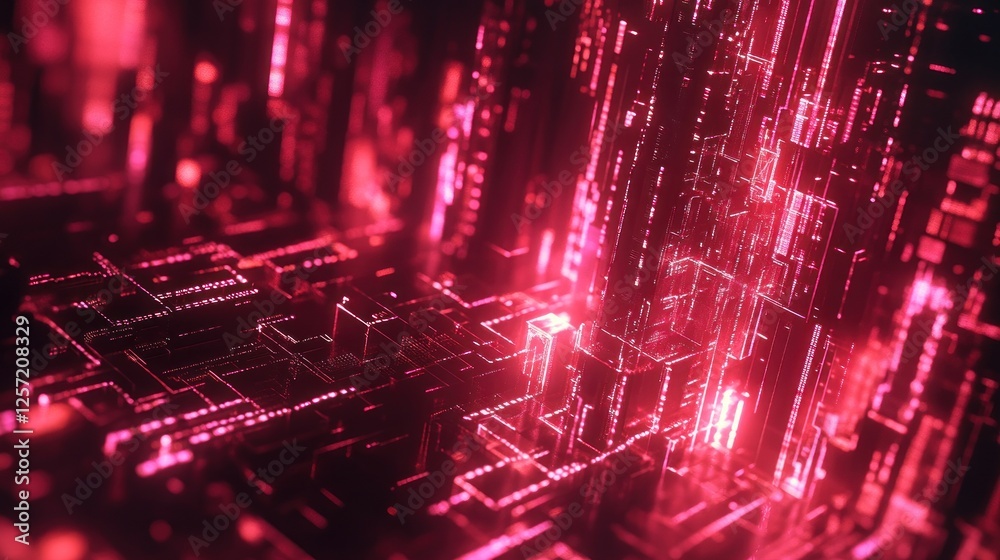 Poster abstract digital circuit board illuminated with bright red light