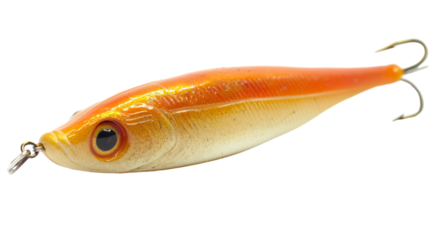 Orange fishing lure isolated on transparent background with clipping path