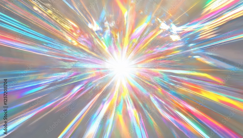 Aufkleber iridescent light burst explosion with prism-like spectrum rays in motion, abstract radiant holograph