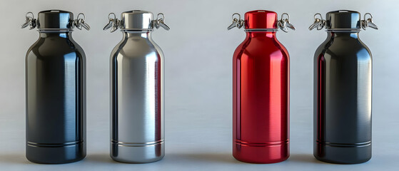 Four metal water bottles, studio shot