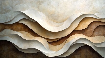 Abstract layers undulate with varied brown and beige tones